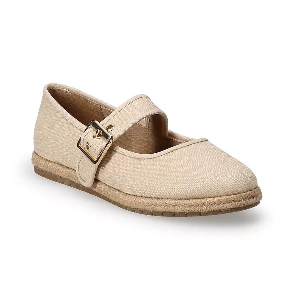 Women Espadrille Mary Jane TAN Flats Sz 7.5 Comfort Cottage Canvas Academia BOHO
